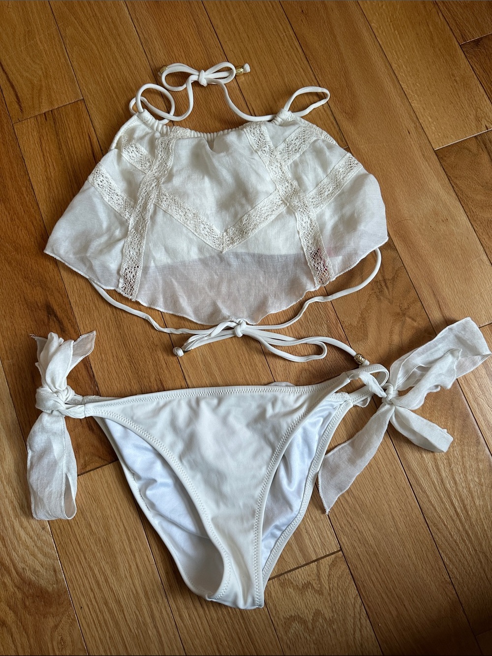 Victoria's Secret White Lace-Trim Bikini Set